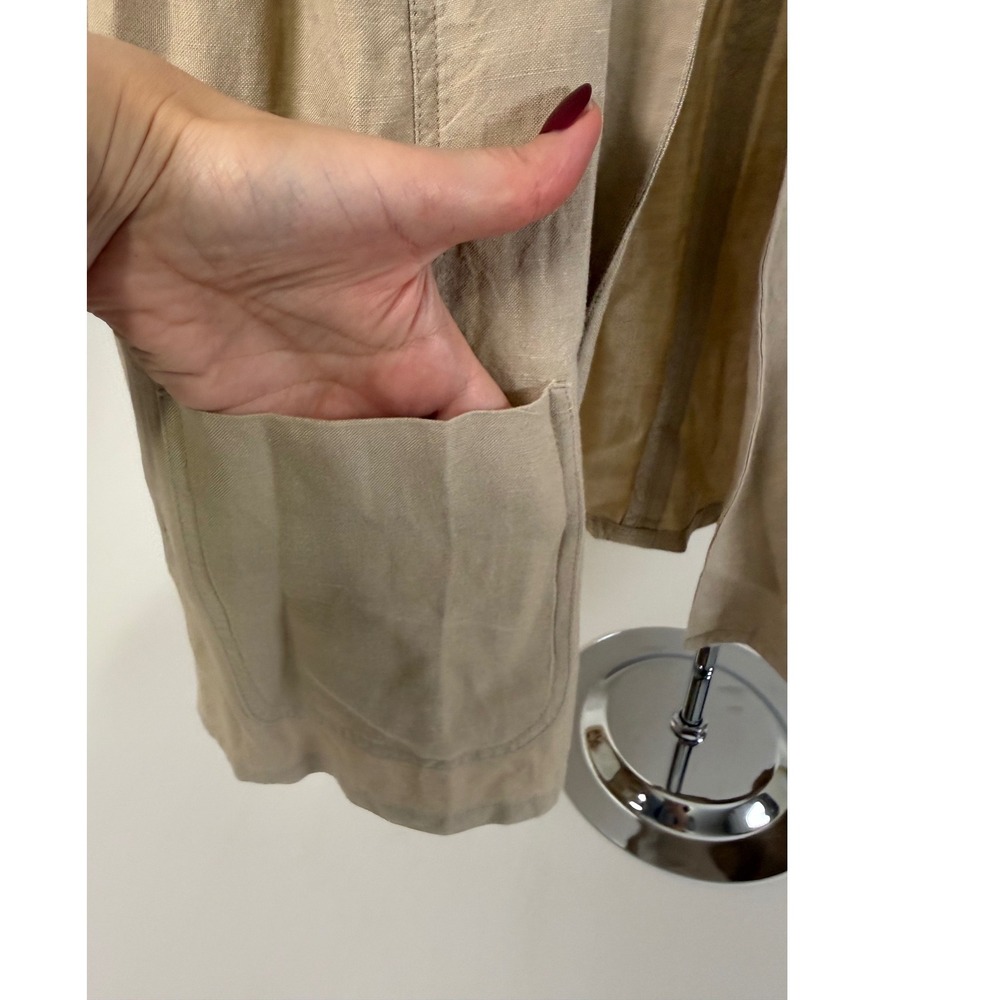 Vintage Preswick & Moore Jacket Women's XL Linen Blend Open Front Blazer Khaki - Picture 9 of 11